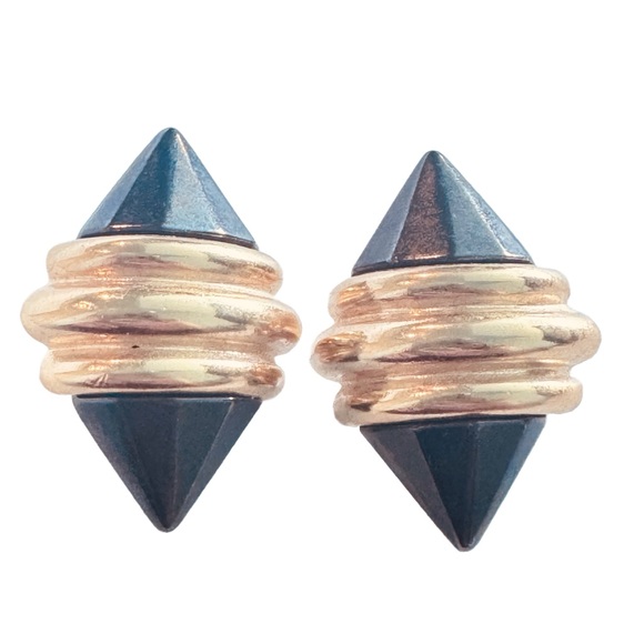 Yves Saint Laurent YSL geometric vintage 1980s gold and deep gray/black earrings - Picture 1 of 6